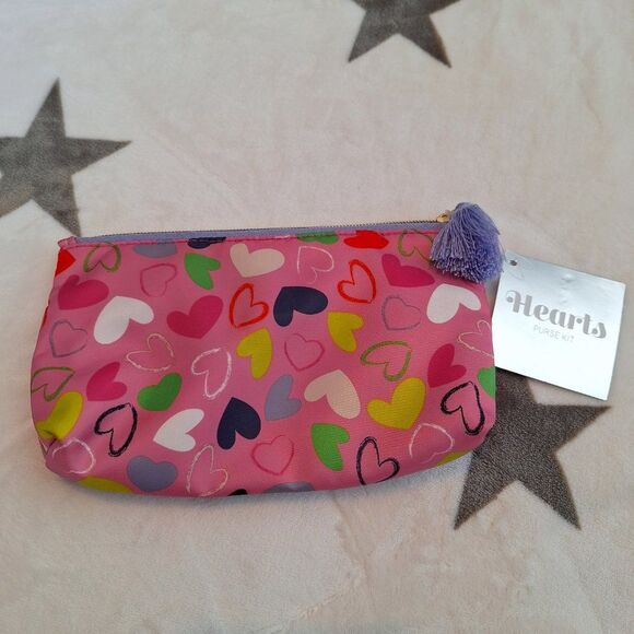 Cosmetic Pouch Hearts For Cosmetic Accessories Tools Zipper Valentine's Pink - Picture 1 of 11